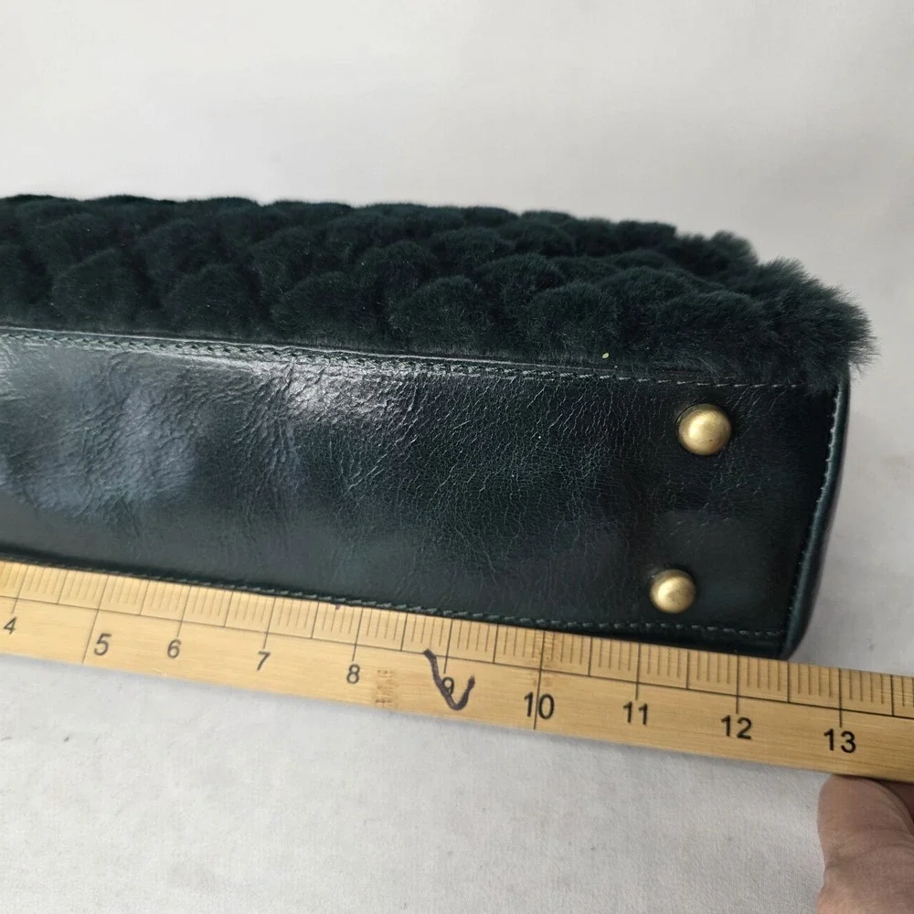 Patricia Nash Gisele Green Leather & Faux Fur Clutch Crossbody Frame Purse NWOT‎